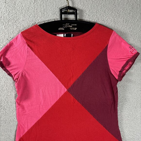 Helly Hansen T Shirt Womens Size XL Diamond Pattern Harlequin Red Pink Boat Neck - Picture 2 of 10